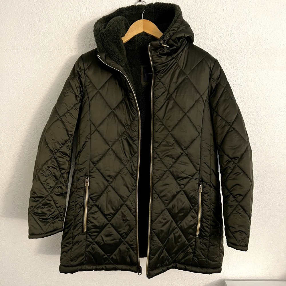 Lucky Brand Womens Long Fleece Lined Hooded Green Jacket‎